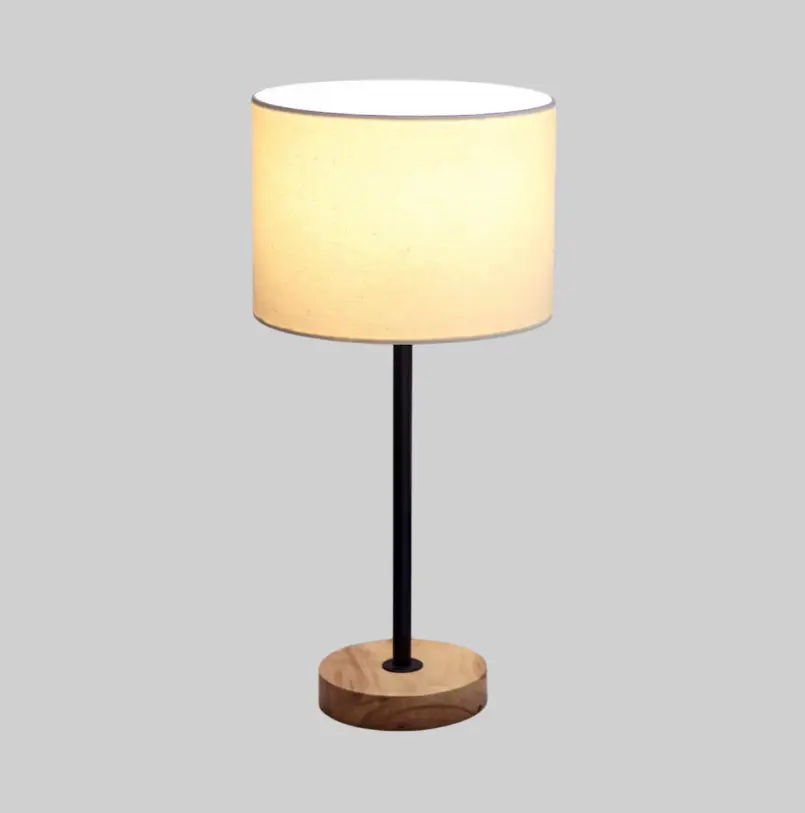 آباژور رومیزی  چوب فلز  استوانه پارچه ای کد ED2026